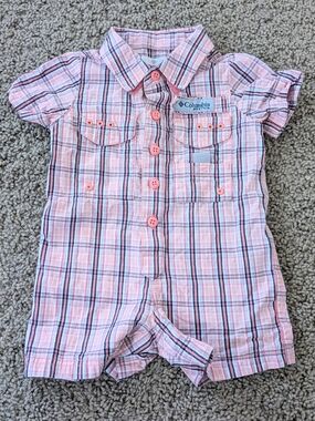 Columbia Orange Plaid Short-Sleeve Romper